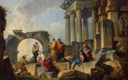 &quot;L&#039;apôtre Paul prêchant sur les ruines&quot;, tableau de Giovanni Paolo Panini (1744) / ©Wikimedia Commons